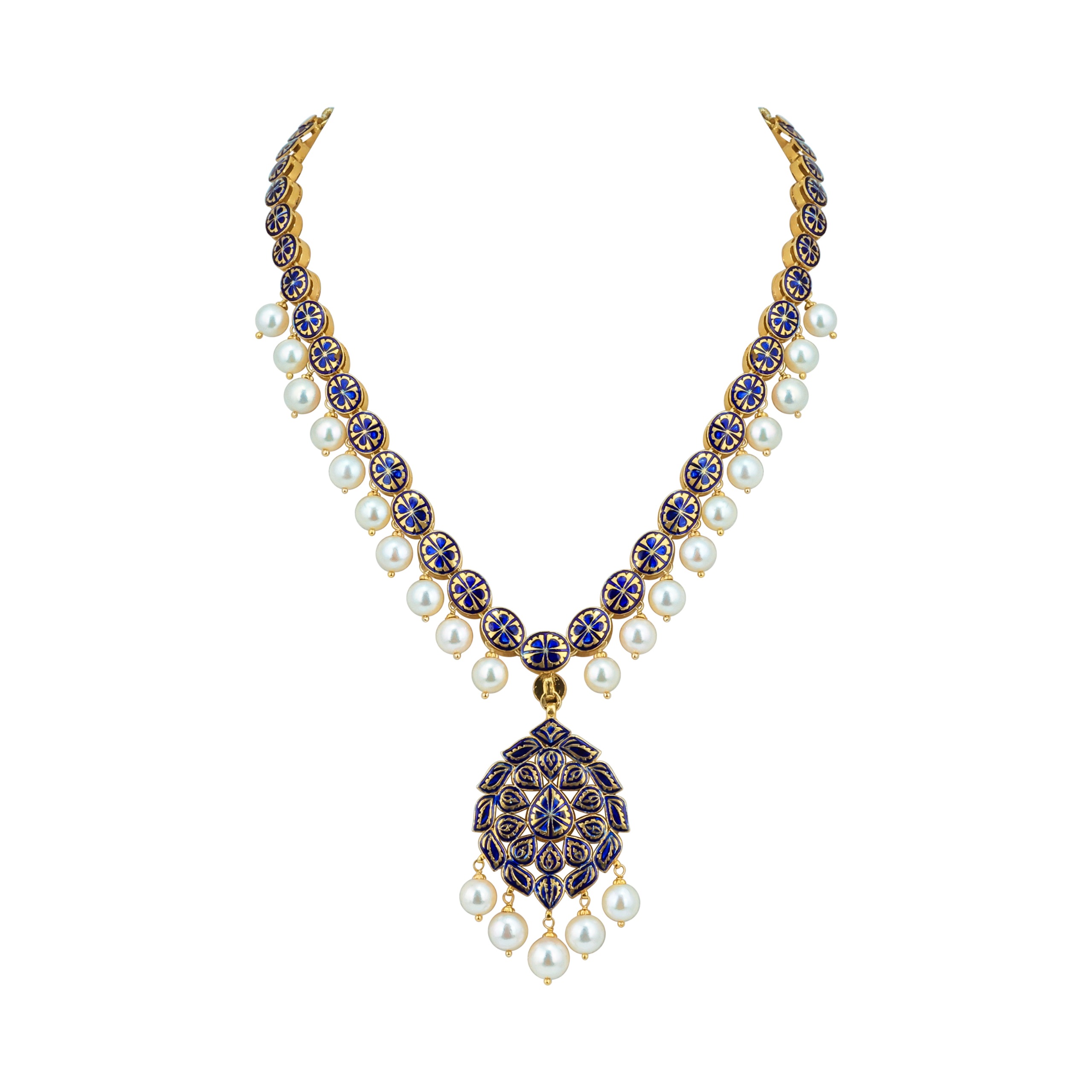 Linear Polki Necklace with Pendant and Pearl Drop